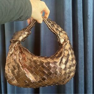 Metallic Woven Small Hobo Bag